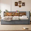 Stauraumbett mit Schubladen, Lattenrost, Regal, USB und Type-C Anschluss, 90x200 cm, Einzelbett, Polsterbett, Leinen Bild 2