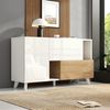 Sideboard, 130x40x70 cm, weißes Hochglanz Sideboard mit Holzoptik, grifflos, 2 Schubladen & Klapptür Bild 5