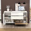 Sideboard, 130x40x70 cm, weißes Hochglanz Sideboard mit Holzoptik, grifflos, 2 Schubladen & Klapptür Bild 3