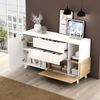 Sideboard, 130x40x70 cm, weißes Hochglanz Sideboard mit Holzoptik, grifflos, 2 Schubladen & Klapptür Bild 2
