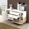 Sideboard, 130x40x70 cm, weißes Hochglanz Sideboard mit Holzoptik, grifflos, 2 Schubladen & Klapptür Bild 2