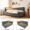 Polsterbett Schlafsofa 90x200, mit LED-Beleuchtung und hydraulischem Stauraum, klassisches vertikales Streifendesign, seitliche Kopfteile mit austauschbaren Positionen, Lattenrost, Samtstoff, Grau Bild 4