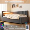 Polsterbett Schlafsofa 90x200, mit LED-Beleuchtung und hydraulischem Stauraum, klassisches vertikales Streifendesign, seitliche Kopfteile mit austauschbaren Positionen, Lattenrost, Samtstoff, Grau Bild 5