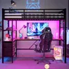 Hochbett mit Schreibtisch und LED-Beleuchtung, 90x200 cm, Schubladen, Kleiderstange, Mehrfachsteckdose und Rausfallschutz, Metallbett, Jugendbett Bild 3