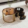 Couchtisch 2-teilig Set mit brauner Glasplatte Hochglanz, Schubladen, Gold Metallbeine,Gold und Schwarz Bild 3