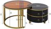 Couchtisch 2-teilig Set mit brauner Glasplatte Hochglanz, Schubladen, Gold Metallbeine,Gold und Schwarz Bild 5