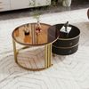 Couchtisch 2-teilig Set mit brauner Glasplatte Hochglanz, Schubladen, Gold Metallbeine,Gold und Schwarz Bild 2