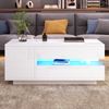 Merax anhebbarer Couchtisch, Wohnzimmertisch, Beistelltisch, kaffeetisch mit 1 Schublade,1 Schrank, Sofatisch mit LED, Hochglanz-teetisch mit verstecktem Stauraum, mit halboffenem Stauraum, Weiß Bild 3