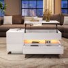 Merax anhebbarer Couchtisch, Wohnzimmertisch, Beistelltisch, kaffeetisch mit 1 Schublade,1 Schrank, Sofatisch mit LED, Hochglanz-teetisch mit verstecktem Stauraum, mit halboffenem Stauraum, Weiß Bild 2