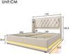 Polsterbett 160×200 cm aus Baumwoll-Stoff mit LED-Beleuchtung und USB-C-Ladefunktion, beige Bild 5