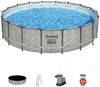 Bestway® Steel Pro MAX™ Frame Pool Komplett-Set mit Filterpumpe Ø 549 x 122 cm, Steinwand-Optik (Cremegrau), rund Bild 1