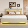 Polsterbett 140×200 cm mit LED, Bettkasten und USB/Typ-C, Leinenstoff Beige, ohne Matratze Bild 4