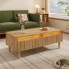Couchtisch 110x50x40 cm mit 2 Schubladen, LED-Beleuchtung und Massivholzbeinen in Holz-Gold Bild 5