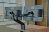KAWOLA Schreibtisch LORA mit Monitorhalterung elektrisch höhenverstellbarer Schreibtisch 160x85cm mit Baumkante Nussbaumfarben massiv Bild 2