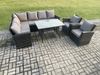 Fimous Hoher Rücken Rattan Gartenmöbel Set Polyrattan Ecksofa Esstisch Set mit 2 Sesseln 8 Sitzer Dunkelgrau gemischt Bild 2