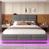 Boxspringbett Samt Grau Höhenverstellbar 140x200 cm mit LED Beleuchtung USB Anschluss Hydraulik Stauraum Kopfteil Doppelbett Bild 3