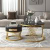 Couchtisch-Set (2-tlg.), MDF mit Marmormuster & Schublade, 70x70x45,5 + 50x50x38,5 cm, Schwarz/Gold Bild 1