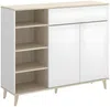 Vente-unique - Küchenschrank mit 2 Türen, 1 Schublade & 4 Ablagen - Weiß & Eichefarben - WAJDI Bild 3