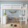 Hochbett mit Schreibtisch, Schubladenschrank, Rausfallschutz und Leiter, 90x200cm, Kinderbett, Jugendbett, Kiefer Bild 2