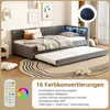 Schlafsofa mit LED-Beleuchtung und Gästebett, Polsterbett mit Lattenrost, Regal und Mehrfachsteckdose, 90x200 cm, Einzelbett, Leinen Bild 4