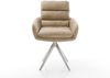Esszimmerstuhl Abelia-Flex mit Armlehnen Mikrofaser Beige Vintage Kreuzgestell kantig Edelstahl Bild 2