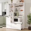 BlingBin Hochschrank 98×40×177cm Küchenbuffet mit Verstellbaren Regalböden & Schubladen (1er Set, 1-St, Küchenschrank mit Ausziehbaren Regalböden und Riffelglas) Aufbewahrungsschrank für Esszimmer, Wohnzimmer und Küche, Weiß Bild 2