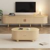 MODFU Wohnzimmer-Set TV-Schrank & Couchtisch Set, (ovale Kombination in Originalholzfarbe, Fernsehtisch, TV-Ständer, 1-St, zentrale Doppelschublade, natürliche Textur), mit Beidseitig geschwungene, vertikal geprägte Schiebetür Bild 2