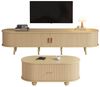 MODFU Wohnzimmer-Set TV-Schrank & Couchtisch Set, (ovale Kombination in Originalholzfarbe, Fernsehtisch, TV-Ständer, 1-St, zentrale Doppelschublade, natürliche Textur), mit Beidseitig geschwungene, vertikal geprägte Schiebetür Bild 4