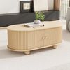 MODFU Wohnzimmer-Set TV-Schrank & Couchtisch Set, (ovale Kombination in Originalholzfarbe, Fernsehtisch, TV-Ständer, 1-St, zentrale Doppelschublade, natürliche Textur), mit Beidseitig geschwungene, vertikal geprägte Schiebetür Bild 3