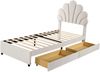 Polsterbett 90×200 cm mit 2 Schubladen und Blütenblatt-Kopfteil, Beige, ohne Matratze Bild 4