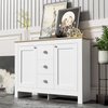 Merax Warmweißer Holz-Sideboard mit 2 Türen und 3 Schubladen – Mit Silbernen Griffen, Verstellbarem Regal und Soft-Close-Scharnieren – 116 cm Lang x 35 cm Breit x 81 cm Hoch Bild 5
