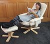 Relaxsessel M56, Fernsehsessel TV-Sessel mit Hocker Ottomane, Kunstleder Eukalyptus Holz FSC®-zertifiziert ~ creme Bild 5