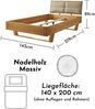 TJARK Modernes Massivholzbett 140x200, Fichte - Komfortables & hochwertiges Balkenbett mit gepolstertem Kopfteil - 146 x 89 x 219 cm (B/H/T) Bild 4