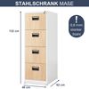 Hängeregisterschrank abschließbar SARA - 4 Schubladen mit Schloss | Aktenschrank Büroschrank aus Stahl Metallschrank, 132x46x62cm Weiß-Sonoma Eiche Bild 2