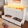 Merax Sideboard, Kommode mit LED-Beleuchtung und 6 Schubladen, Wellenförmiges Rillendesign, Moderner Schrank für Wohnzimmer und Schlafzimmer, 120x40x75cm, Weiß Bild 3