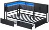 KIMENICH Polsterbett Schlafsofa mit LED-Beleuchtung, Jugendbett mit 2 Schubladen (1-tlg, Ohne Matratze), Kopfteil mit offenem Regal und Schrank, 90x190cm Bild 3
