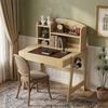 Flieks Kinderschreibtisch Höhenverstellbar, mit Schubladen & Bücherregal & Haken (B88/T60/H108-118 cm, 1-St, 1 Tsich), Multifunktionaler Schreibtisch aus Massivholz Naturfarben, ab 6 Jahren Bild 3