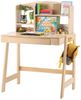 Flieks Kinderschreibtisch Höhenverstellbar, mit Schubladen & Bücherregal & Haken (B88/T60/H108-118 cm, 1-St, 1 Tsich), Multifunktionaler Schreibtisch aus Massivholz Naturfarben, ab 6 Jahren Bild 4