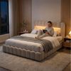Simurq Polsterbett Doppelbett LED Stauraumbett 180x200 cm (Inkl. LED-Beleuchtung, Bettkasten, Lattenrost, Leinen), Mit Komforthöhe Lattenrost, Leises Design Bett Bild 3