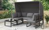 Merax Garten Loungesessel Set, Iron Sunny Island Sitzgruppe Hocker und Tisch mit Markise 4er Set Balkon und Garten Loungemöbel Terrassenmöbel Wetterfest Grau Inkl. aller Kissen, grau Bild 3