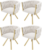 Merax Samt-Esszimmerstuhl, 4er set, Schlafzimmer-Drehstuhl, Freizeit-Drehstuhl mit vier Stützbeinen aus Metall, Samt Beige und Gold Bild 3