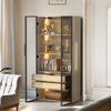 Wandschrank mit LED-Beleuchtung und Milchglas-Türen, Hängeschrank oder Standregal, Stauraumschrank in Holzoptik mit Farbwechsel-Licht Bild 3