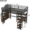Merax 140x200cm Hochbett, Kinderbettmit Treppe, integriertem Schreibtisch, Staufächern, USB-Ladestation und LED-Licht, Schwarz Bild 4