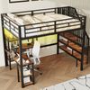 Merax 140x200cm Hochbett, Kinderbettmit Treppe, integriertem Schreibtisch, Staufächern, USB-Ladestation und LED-Licht, Schwarz Bild 3