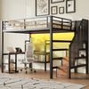 Merax 140x200cm Hochbett, Kinderbettmit Treppe, integriertem Schreibtisch, Staufächern, USB-Ladestation und LED-Licht, Schwarz Bild 5