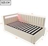 Merax Polsterbett Schlafsofa 90x200, mit LED-Beleuchtung und hydraulischem Stauraum, klassisches vertikales Streifendesign, seitliche Kopfteile mit austauschbaren Positionen, Lattenrost, Samtstoff, Beige Bild 4