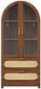 Flieks Vitrine Glasvitrine mit Montmartre-Bogen in Retro-Design Walnussholzfarbe (Mehrzweckschrank mit verstellbaren Einlegeböden, 1-St, H175xB80xT40cm) Hochschrank mit Glastüren und Rattan-Schubladen Bücherregal Holzoptik Bild 3