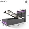 Merax Polsterbett mit USB 90x200cm, LED Einzelbett mit Lattenrost aus Metallrahmen, Bettgestell aus Leinenmaterial Jugendbett (Ohne Matratze), grau Bild 4