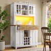 Küchenbuffet Hochschrank mit LED Beleuchtung 106x40 cm Spanplatte Stauraum Weinregal App,Weiß Bild 2