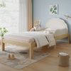 Merax Polsterbett, 90x200cm Einzelbett, PU-Kopfteil, seitliche Geländer, stabiler Lattenrost, Holzrahmen, kindgerechtes Design, Beige Bild 3